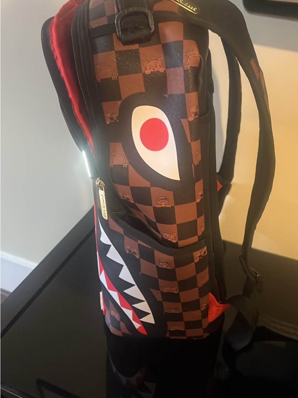 Brown Check Shark-Mouth Sprayground Backpack - Picture 2 of 7